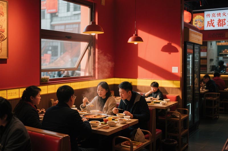以红、黄二色为例的川味火锅店装修效果图