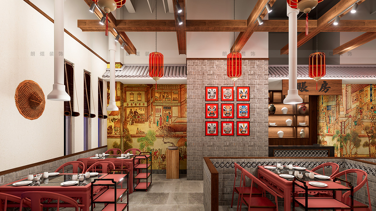 400平中国风火锅店装修效果图