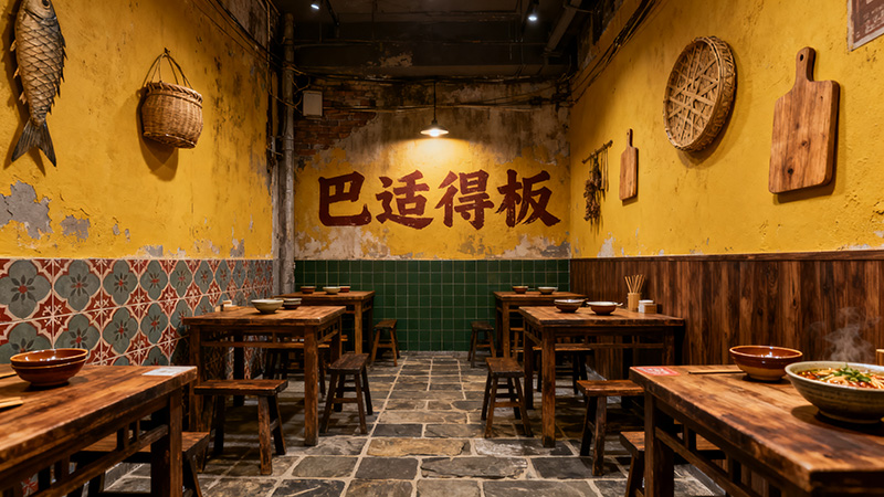 老重庆巷子暖光氛围面店装修效果图